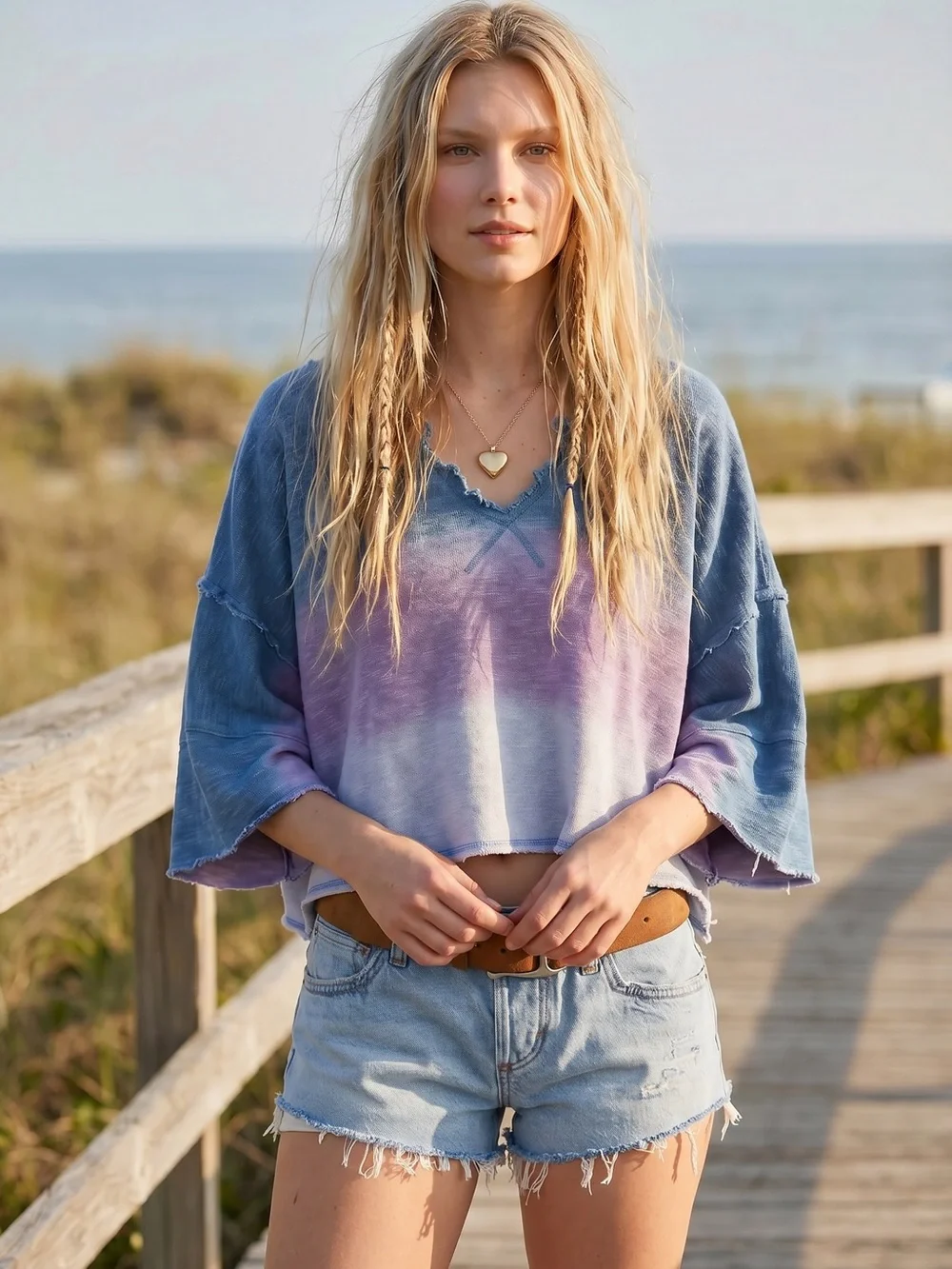Free People Bohemian Oversized Ombre After Midnight Washed Tee Size Medium NWT